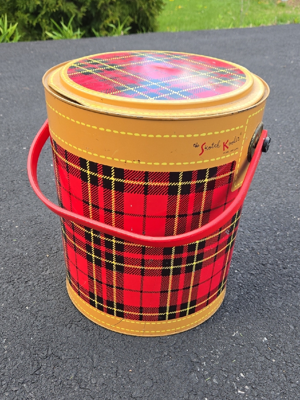 Vintage Red Tartan Insulated Picnic Cooler Bucket